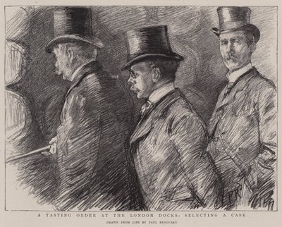 En smagsprøve på London Docks, udvælgelse af et fad af Charles Paul Renouard